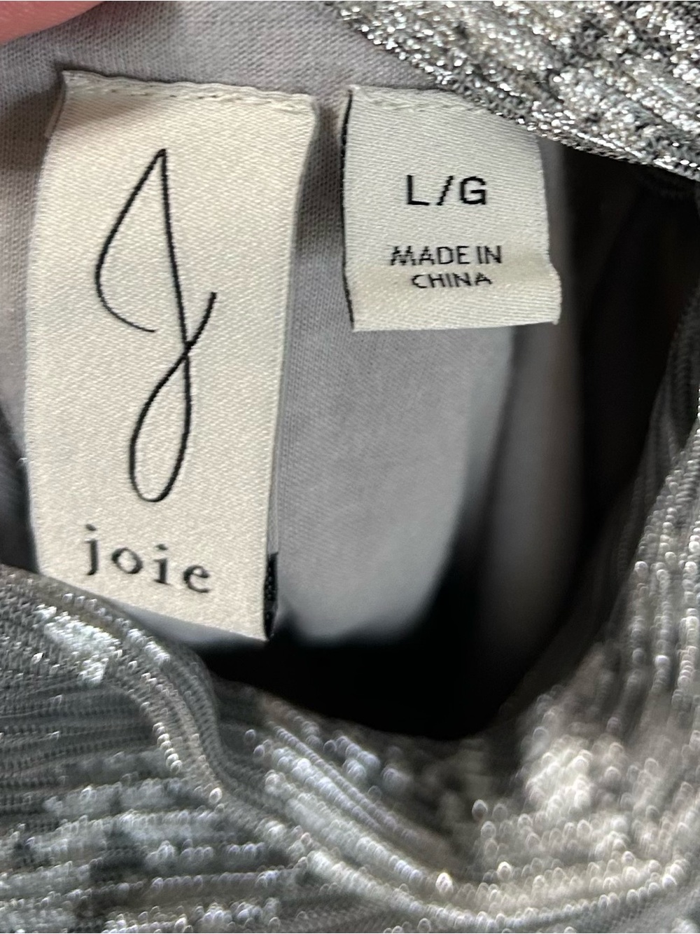 Joie Metallic Floral Pleated Blouse Top Gray Silver High
Neck Long Sleeve
Size L - Picture 3 of 9